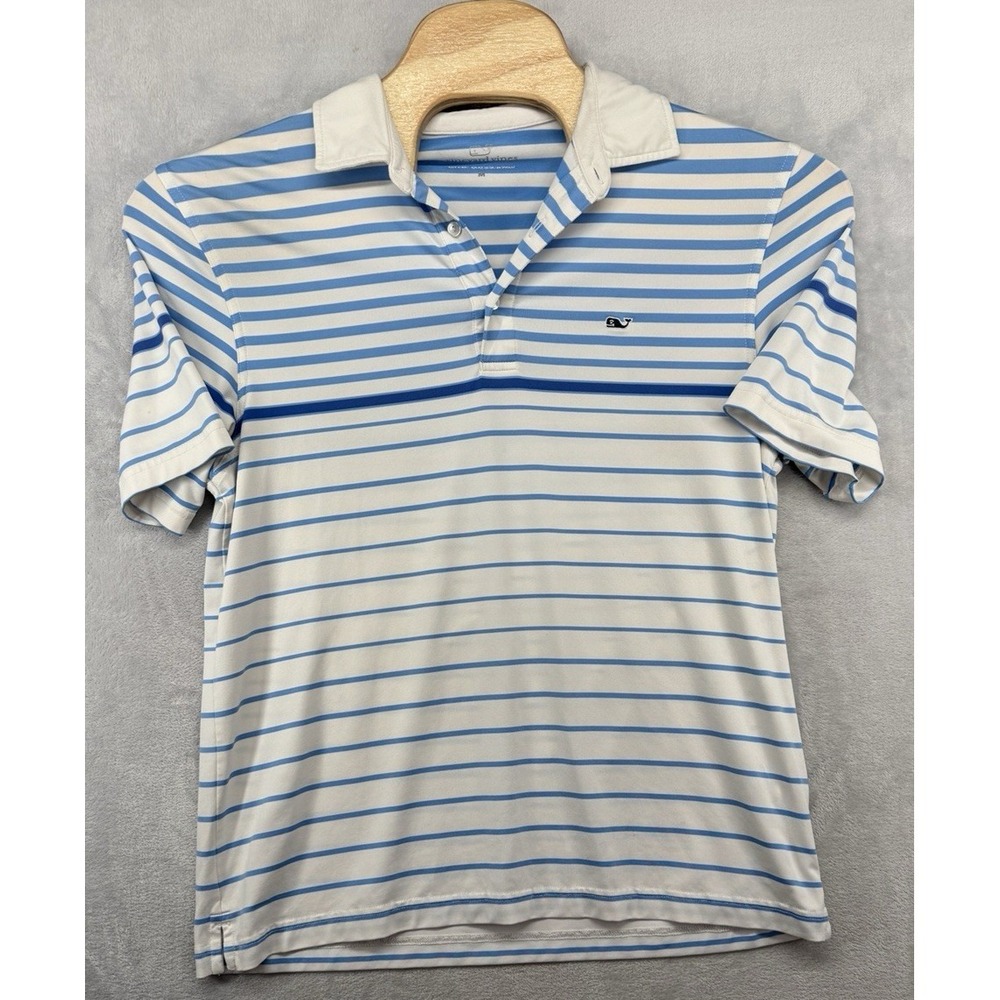 Vineyard Vines Polo Shirt Blue White Striped Performance Golf Men's Size M READ
